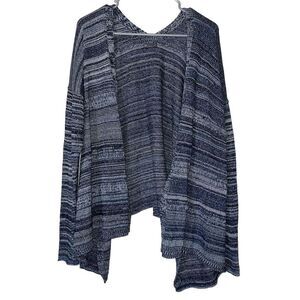 Eddie Bauer Knit Cardigan Wmns Large Blue Cotton Sweater Open Drape Knit Striped